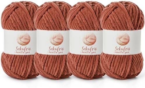 Chenille Blanket Yarn for Crocheting Size 5 Bulky Yarn 4 Rust by Sekafris