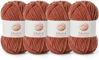 Chenille Blanket Yarn for Crocheting Size 5 Bulky Yarn 4 Rust by Sekafris
