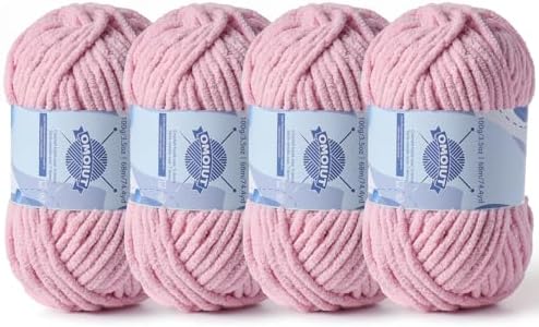 4 Pack Chunky Chenille Yarn for Crocheting, Baby Yarn for Crocheting Soft Blankets, Bulky Yarns for Crochet Amigurumi, 400g (297yds) Fluffy Velvet Yarns for Hand Knitting (4 Pale Pink) by OMoiut