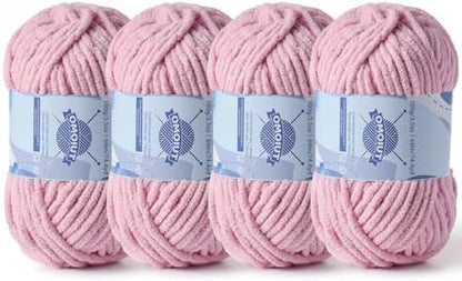 4 Pack Chunky Chenille Yarn for Crocheting, Baby Yarn for Crocheting Soft Blankets, Bulky Yarns for Crochet Amigurumi, 400g (297yds) Fluffy Velvet Yarns for Hand Knitting (4 Pale Pink) by OMoiut