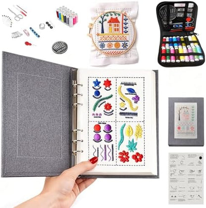 Vipxsa Embroidery Stitch Book Kit for Beginners, 138 Patterns with Embroidery Hoop & 87 PCS Tools, Portable Loose-Leaf Beginner Embroidery Kit Hand Embroidery Starter Kit for Adults DIY Craft Lovers by Unknown