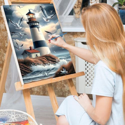 Bowetile Framed Paint by Numbers Lighthouse for Adults Beginners, Adults' Paint-by-Number Landscape Kits, Easy Adult Paint by Number Kits on Canvas, Acrylic Number Painting for Home Decor, 8x12in - Image 2