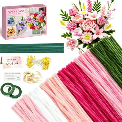 AHAMETON 620Pcs Pastel Pink Pipe Cleaners Flower Kit,Chenille Stems Craft by AHAMETON