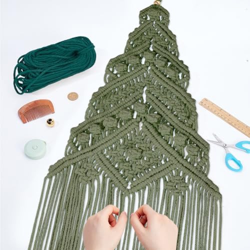 ORIGACH DIY Macrame Christmas Tree Large Wall Hanging kit Handmade Macrame Wall Hanging Kit for Beginners with Step by Step Video Tutorial Instruction Avocado Green Christmas Ornaments, 40x21inch - Image 5