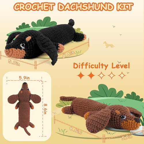 Fortuning's JDS Crochet Kit for Beginners, 2 PCS Dachshund Crochet Kits - Image 3