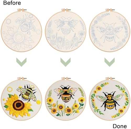 Nuberlic 3 Pack Embroidery Kit for Beginners with Bee Pattern - Image 6