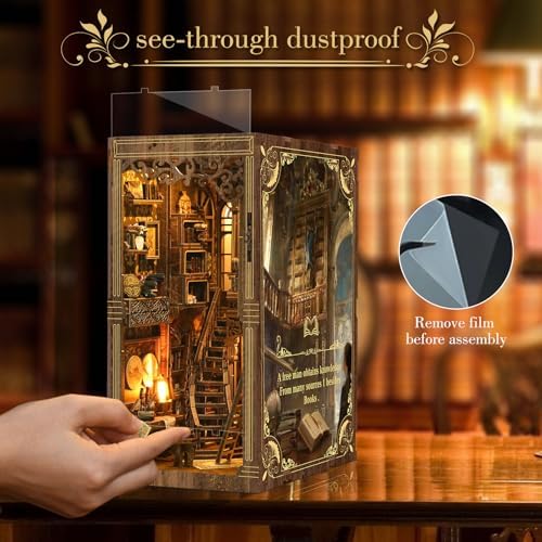 Book Nook Kit - (Classic Edition) - DIY Miniature Wooden Puzzle | Vintage Book Collection Room with LED Lights | 3D Dollhouse Bookend for Bookshelf Decoration | Creative Gifts - Image 4