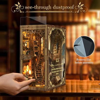 Book Nook Kit - (Classic Edition) - DIY Miniature Wooden Puzzle | Vintage Book Collection Room with LED Lights | 3D Dollhouse Bookend for Bookshelf Decoration | Creative Gifts - Image 4