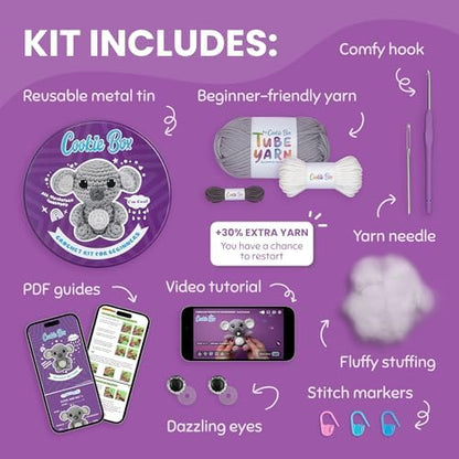 Cookie Box Crochet Kit for Beginners, Koala Coal - Image 2
