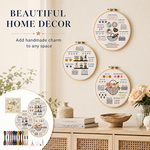 Ruyitycy Embroidery Kit for Beginners and Adults, Learn 21 Stitches with Video Tutorials, All-in-One Hand Embroidery Starter Set with Patterns, Hoop, Threads and Tools - Image 7