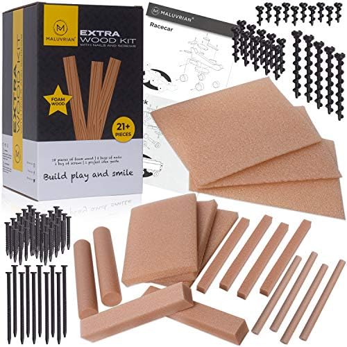 Arts and Craft Kit for Kids Extra Foam Wood Kit with 18 Pieces of Craft Foam Wood | Kids Tool Set | Building Toys Educational | Learning Toys | STEAM STEM Toys for Boys and Girls by MALUVRIAN