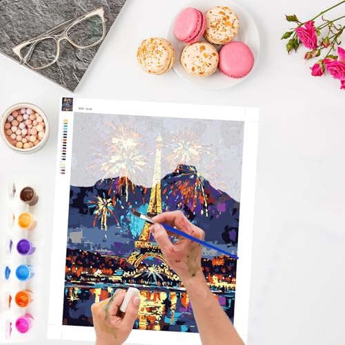 Lxmsja Eiffel Tower Paint by Numbers Kit for Adults, Night Sky Acrylic Paint by Numbers for Adults Beginner, DIY Craft Supplies Oil Painting Kits for Home Wall Decor 16x20 inch (No Frame) - Image 2
