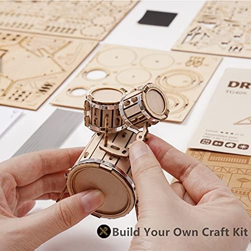 ROBOTIME Wooden Craft Kits for Kids 3D Wooden Puzzle DIY Model Drum Kit to Build for Boys Adorable Home Decoration for Teens - Image 4