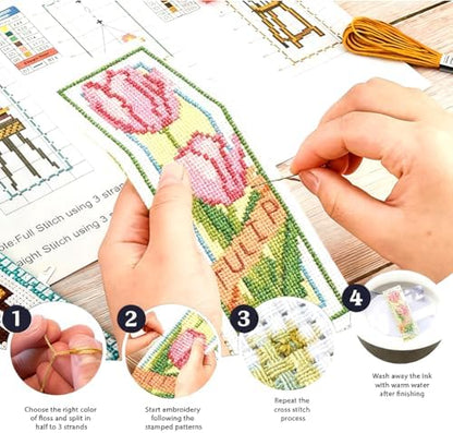 ORIGACH 6 Set Spring Floral Cross Cross Stitch Bookmark Kit for Beginner - Image 4