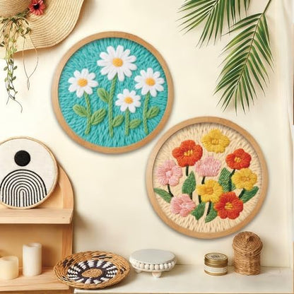 BEUNITONE 2PCS Flower Punch Needle Kit for Adults Beginners, Complete DIY Craft Needlepoint Kits with Hoop, Punch Needle Starter Craft Embroidery Set for Handmade Decor & Floral Stitching Projects - Image 4