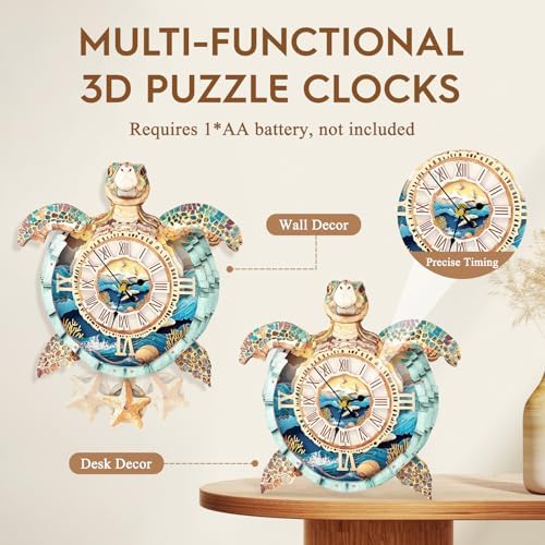3D Puzzles for Adults Wooden Sea Turtle Clock Puzzle Adult Crafts - Image 5