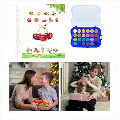 Watercolor Workbook，Water Paint Adult Set，Easy Coloring Book,Beautiful Paintings for Beginner (Fruit - Album) (Fruit - 24 Colors) - Image 4