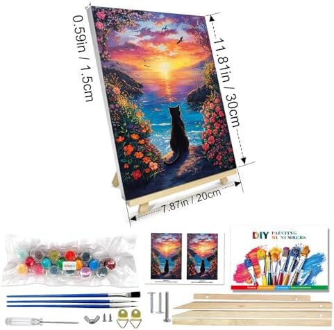 JOOZ Paint by Numbers Kit for Adults with Frame, Black Cat Paint by Number with Easel, DIY Seaside Sunset Flowers Paint by Numbers Landscape for Home Wall Decor 8 x 12 Inch - Image 2