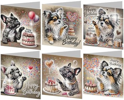 POETRYDRAW 6 Pack 5D DIY Diamond Art Painting Dog Card Kit, Diamond Art Birthday Holiday Greeting Card, Crafts Kit Creative with Envelope by POETRYDRAW