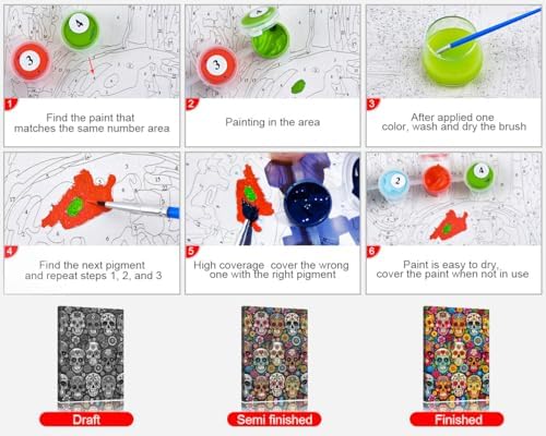 TUMOVO Paint by Numbers Kit for Adults Day of the Dead Colorful Skulls - Image 6