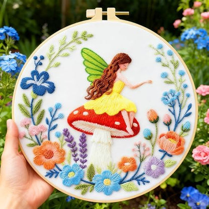BEUNITONE 4 Set Fairy Patterns Embroidery Kit for Beginners 7.9"x7.9" DIY Complete Needlepoint Kits for Adults, Cross Stitch Starter Kit with Hoops and Instructions, Handmade Gifts for Home Decor - Image 5
