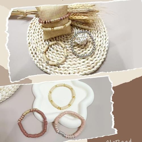 Believo Polymer Clay Beads Kit for Jewelry Crafting with Elastic Cord – Flat Heishi Beads & Spacer Pieces for Bracelets & Necklaces (Black & Coffee) - Image 3