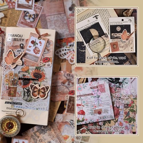 200Pcs Vintage Scrapbook Supplies, Nature Floral Stickers, Junk Journal Kit - Image 4