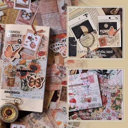 200Pcs Vintage Scrapbook Supplies, Nature Floral Stickers, Junk Journal Kit - Image 4