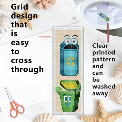 INFUNLY 6 Pcs Funny Trash Can Cross Stitch Bookmark Kit Raccoon Quotes Counted Embroidery Book Mark with Tassels, Complete DIY Cross Stitch Kit Thread Needles Scissors for Reading Gifts - Image 5