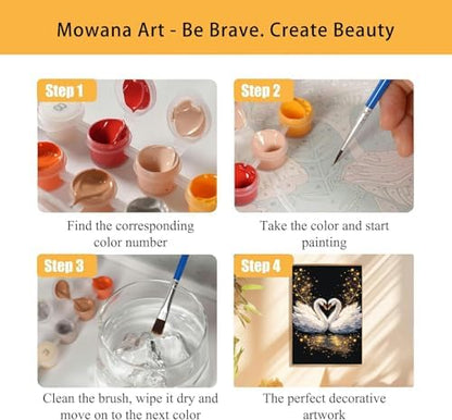 Mowana Swan Paint by Numbers Kit for Adults Framed Canvas - with Wooden Easel, Adults' Paint-by-Number Kits DIY Acrylic Oil Painting Kits Arts Crafts 7.8x11.8inch - Image 4