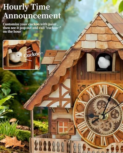 3D Puzzles for Adults-Cuckoo Clock, Swiss Country Cottage Clock Kit (with Pendulum), Wooden Puzzles for Adults Home Decor DIY Watch Making Model Kit Christmas Day Puzzle Gifts for Men Women - Image 4