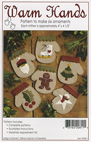Warm Hands Christmas Ornament Felt Applique Pattern, Six (6) Ornament Designs by RachelsofGreenfield