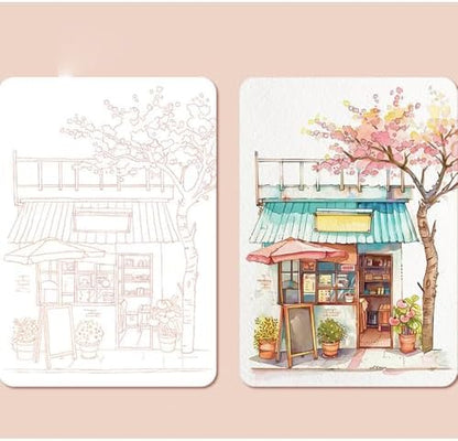 RGBMIX Watercolor Coloring Book for Adults Stress Relief Foldable Painting Pad with 24-Color Paint (Quiet Time) - Image 2