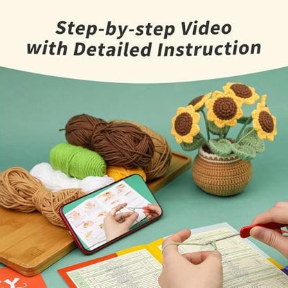 Iuuidu Crochet Kits for Beginners, 2PCS Crochet Flower Kit Sunflower - Image 5