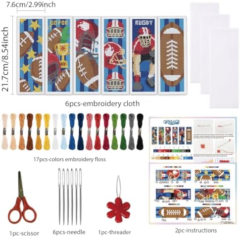 ORIGACH 6 Rugby Set Cross Stitch Bookmark Kit for Beginner - Image 2