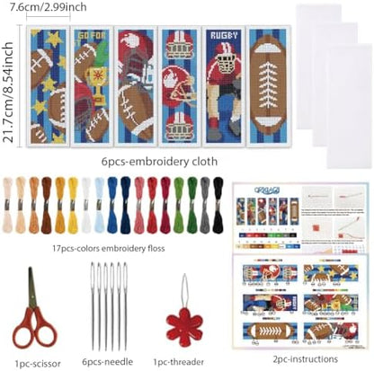 ORIGACH 6 Rugby Set Cross Stitch Bookmark Kit for Beginner - Image 2