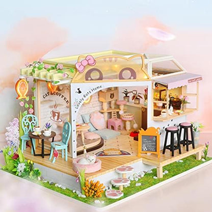 GuDoQi DIY Miniature Dollhouse Kit, Tiny House Kit with Music, 1:24 Scale, Handmade Crafts Gift for Christmas Day Birthday, Lovely Cats' Coffee Shop - Image 6
