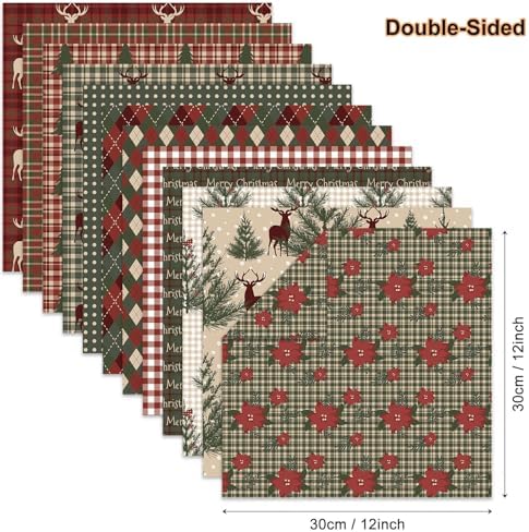 Christmas Scrapbook Paper Supplies 12×12,Vintage Christmas Deer Pattern Papers ,24 Sheets Double-Sided Christmas Scrapbooking CardStock Paper pad for Holiday Cardmaking DIY Junk Journal Papers. - Image 2