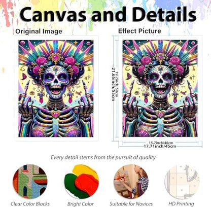 Skull Paint by Numbers Kit for Adults, Adult Paint by Number Kits 16x20 in - Image 4