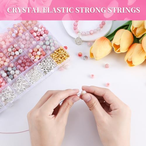 Glass Beads for Jewelry Making, 18 Colors Glass Beads for Bracelets Making kit Including 2-8mm Bead spacers/Lava Beads/Stone Rock DIY Jewelry Making Supplies for Adults, Bracelets Earring Making kit - Image 5