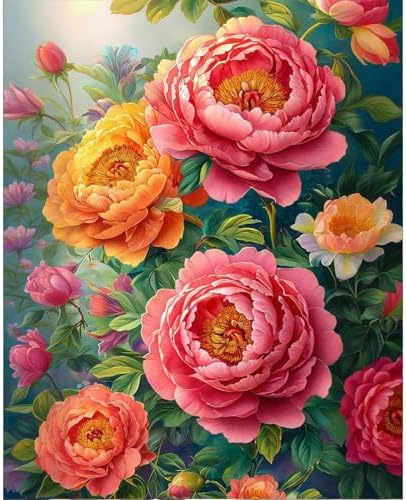 Paint by Numbers Kit for Adults, Peony Flowers Number Painting Canvas Kit by CamocinDIYKit