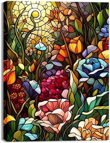 Stained Glass Flowers Paint by Numbers Kit for Adults Beginner 16x20 Inch by Fountor
