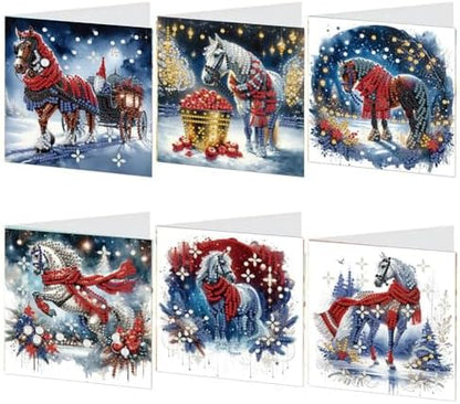 Diamond Art Painting Cards,6 Pack Gem Art Greeting Cards with Envelopes, 5D Diamond Dots Kits Birthday Cards Making Kits for Adults Family Friends Birthday Gifts(Christmas Horse) by Unknown