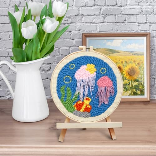 ERKOON Punch Needle Kit Adults Beginners, DIY Easy Ocean Embroidery Set for Starter Art Craft, Needling Punch Project with Patterns, Tools, Yarns, Hoop, Instruction (Jellyfish) - Image 6