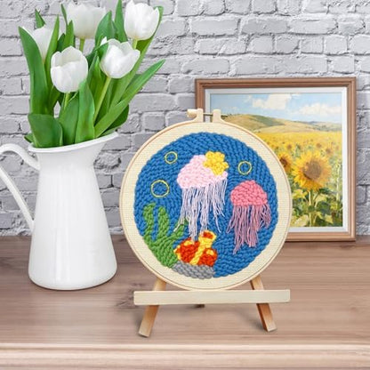 ERKOON Punch Needle Kit Adults Beginners, DIY Easy Ocean Embroidery Set for Starter Art Craft, Needling Punch Project with Patterns, Tools, Yarns, Hoop, Instruction (Jellyfish) - Image 6