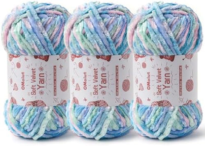 3x100g Fluffy Velvet Chenille Yarn for Crocheting and Knitting, 3x87.4yd Baby Yarn for Crocheting Soft, Crochet Chunky Yarn Amigurumi Yarns（Candyfloss by OMoiut
