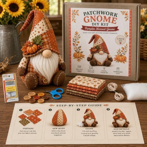 DIY Patchwork Gnome Kit– Create Your Own Adorable Animals,Halloween Christmas GnomeDIY Patchwork Kit,3D Gnome DIY Sewing Project for Adults &Beginners,Handmade Decor Ornament Gift for Craft Lovers by Unknown