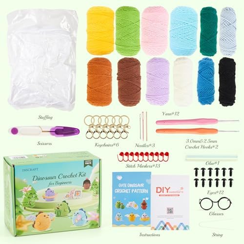 INSCRAFT Crochet Kit for Beginners, 6 Pack Dinosaurs Crochet Animal Kit,Starter Kit with Step-by-Step Video Tutorials, Learn to Crochet Kits for Adults, DIY Knitting Craft Supplies Gift - Image 2