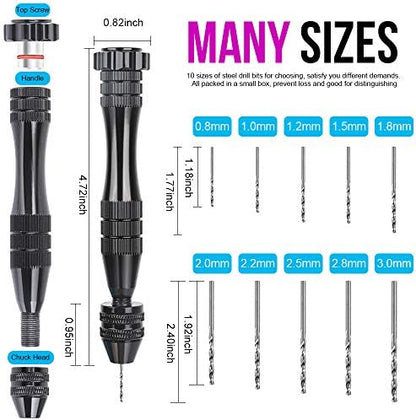 LEOBRO Hand Drill for Resin Molds, 12 cm Black Pin Vise with 10 PCS Steel Drill Bits (0.8-3mm), for Drilling Holes in Epoxy Resin, Polymer Clay, Wood, Making Jewelry Keychain Pendant - Image 2
