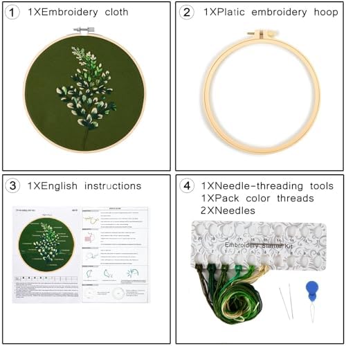 Crafmanoe Hand DIY Embroidery Kits for Beginners Adults, Plant Crewel Embroidery Starter Kits, Stamped Cross Stitch Kits for Beginners Adults Craft Kits for Women, Embroidery Hoops, Fabric and Thread - Image 5
